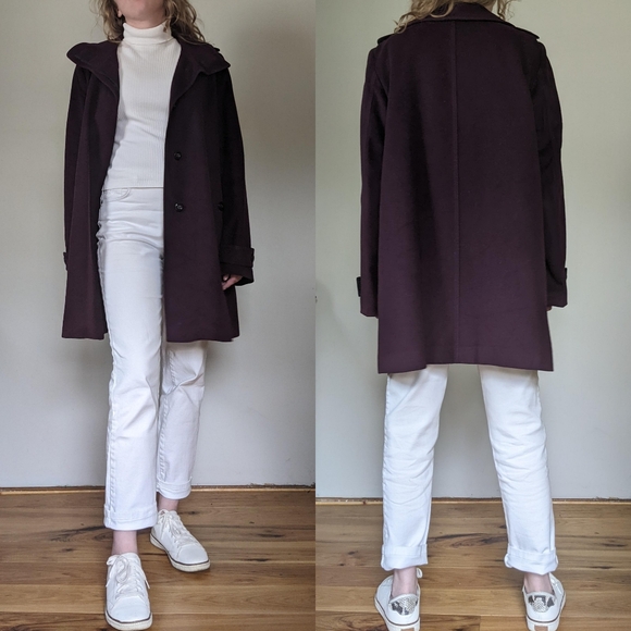 Burberry Funnel Neck Purple Wool Coat - Picture 10 of 13